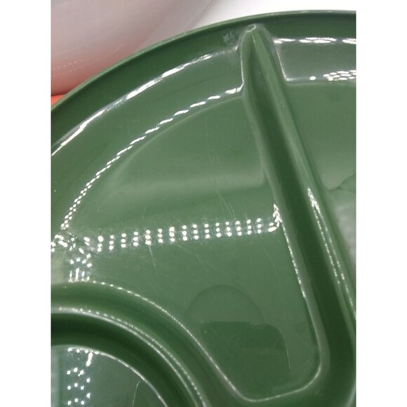 Vtg.Set USA 4 Avocado Lime Orange Gray Plastic Sectional Picnic Plates 9.5" READ - Picture 3 of 12
